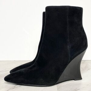 Tory Burch Sculpted Wedge Heel Pointed Toe Black Suede Bootie 6 1/2 M